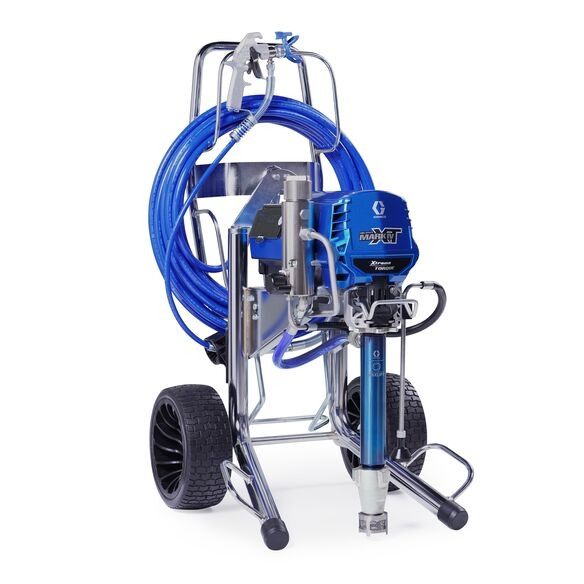 Graco Mark IV Pro Contractor airless paint sprayer front angle view with hose and spray gun