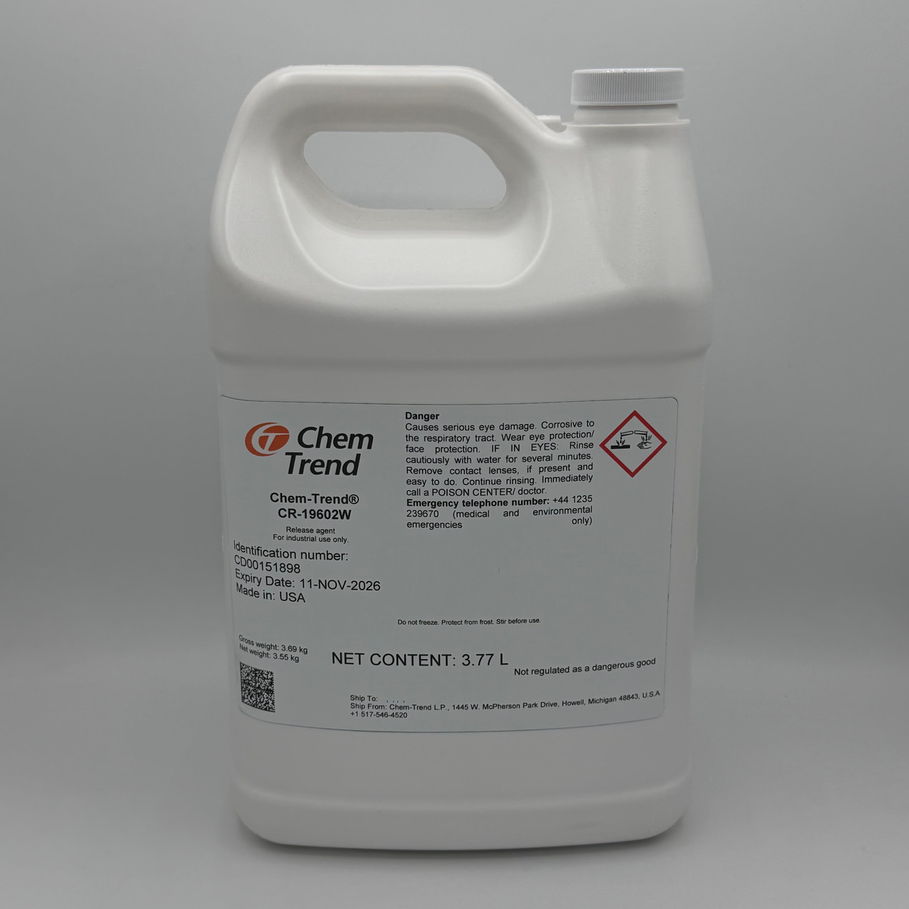 Chem-Trend CR-19602W release agent concentrate one-gallon container for rigid foam on concrete surfaces.