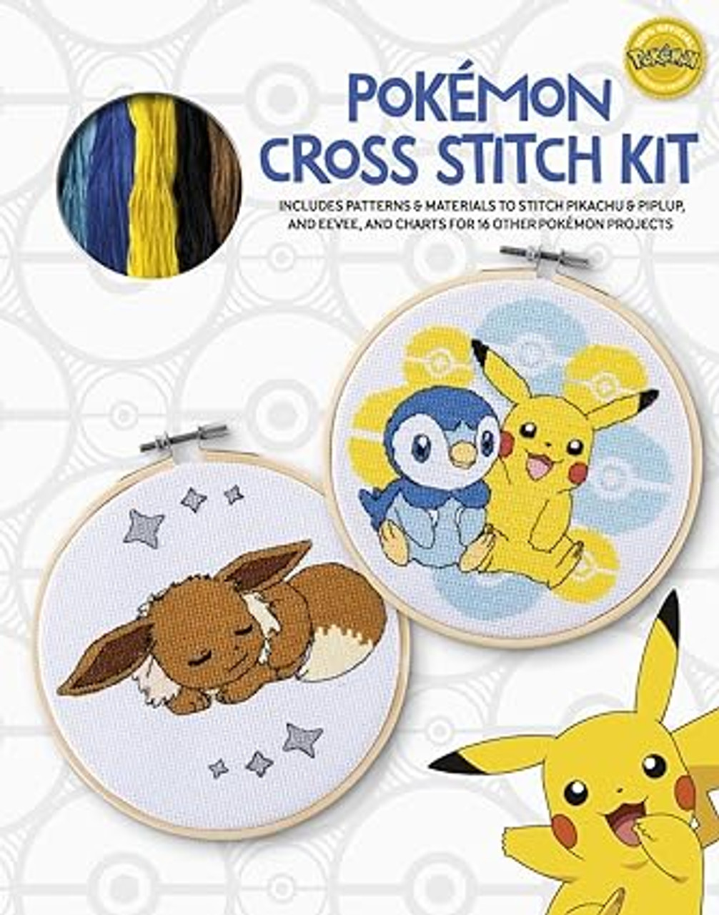 Pokémon Cross Stitch Kit: Includes patterns and materials to stitch Pikachu  & Piplup, & Evee, and charts for 16 other Pokémon projects - Book Mark