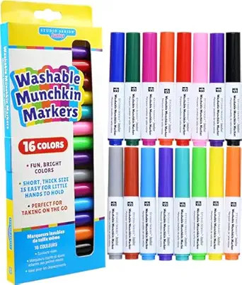 Studio Series Jr. Washable Munchkin Markers (set of 16 easy-to-clean, water-soluble colors)