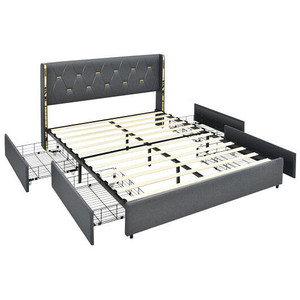 Full/Queen Size Upholstered Bed Frame with 4 Storage Drawers-Full Size B593-HU10228HS Full/Queen Size Upholstered Bed Frame with 4 Storage Drawers-Full Size B593-HU10228HS