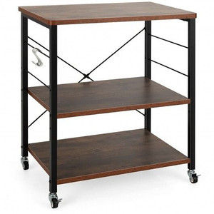 3-Tier Kitchen Baker's Rack Microwave Oven Storage Cart with Hooks-Rustic Brown - Color: Rustic Bro D681-JZ10016CF