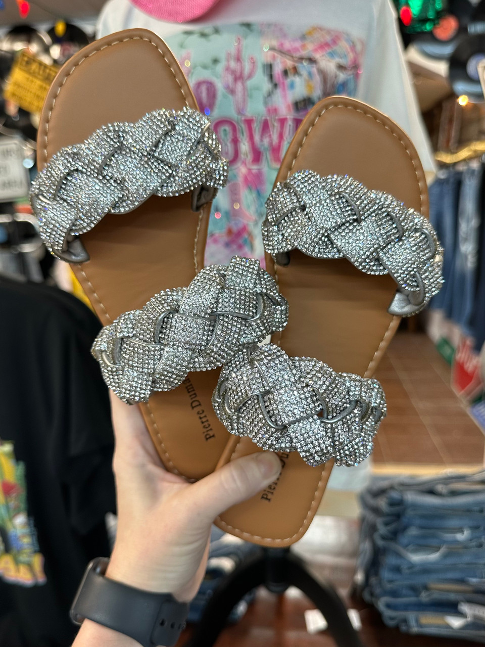 Silver Rhinestone Braided Sandals Queen B Boutique