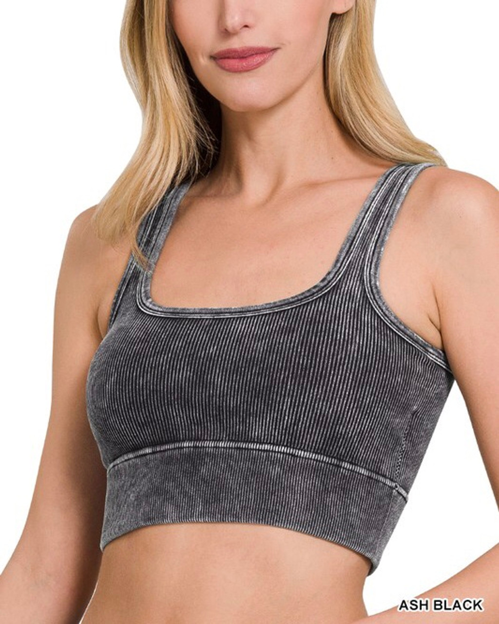 Washed Square Neck Padded Bralette - Queen B Boutique