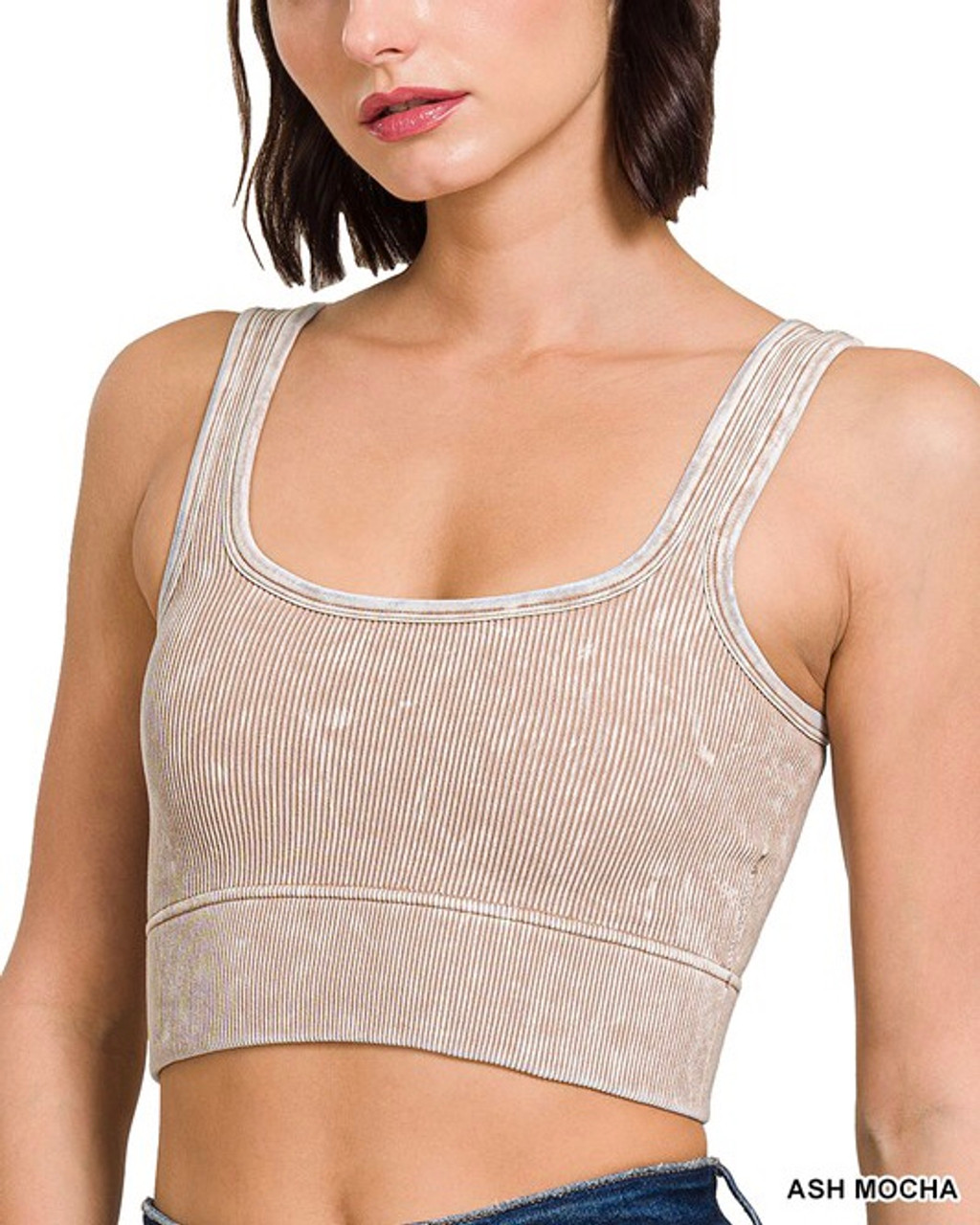 Ribbed Square Neck Padded Sports Bra