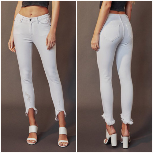 Kan Can White High Rise Frayed Skinny