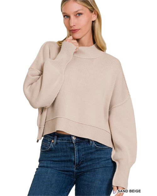 Side Split Oversized Cropped Sweater