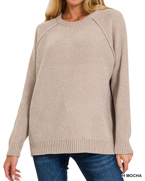 Heather Mocha Chenille Raglan Sweater