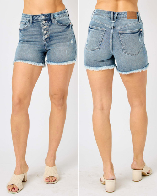 Judy Blue Destroyed Button Fly High/Low Shorts