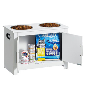 Pet Feeding Station with 2 Stainless Steel Bowls, Elevated Dog Bowls with Storage, Dog Food Storage E415-MZCWHSWT17INOQPQNV0