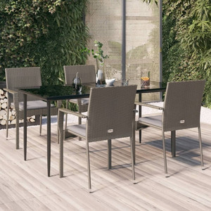  5 Piece Patio Dining Set with Cushions Black and Gray Poly Rattan A949-3185128