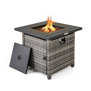 29 Inch Propane Rattan Firepit Table with Lava Rocks and Protective Cover-Gray B593-NP11846