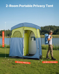 Camping Shower Tent, 2-Room Portable Privacy Tent Changing Room with Shower Bag, Ground Stakes, Rop E415-SRZPZZSLYDL85MMZR001V0