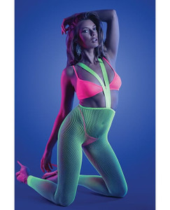 Glow Come Alive Suspender Stockings, Bralette & G-String Multi Color O/S X615-FTGL2126-MT-OS