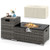 2-Piece Outdoor Rattan Fire Table Set 32 Inch Rectangle Gas Firepit with Tank Cover-Gray - Color: G D681-NP12223GR
