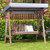 2-Person Porch Swing with Fir Wood Stand and Tilt Canopy-Brown B593-GT4243+