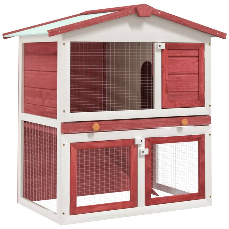  Outdoor Rabbit Hutch 3 Doors Red Wood A949-170839