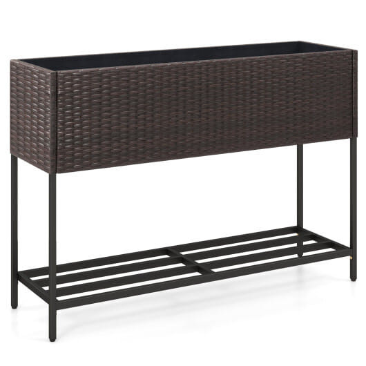 Wicker Raised Garden Bed with Storage Shelf and Drainage Gaps for Flowers B593-HW72720color