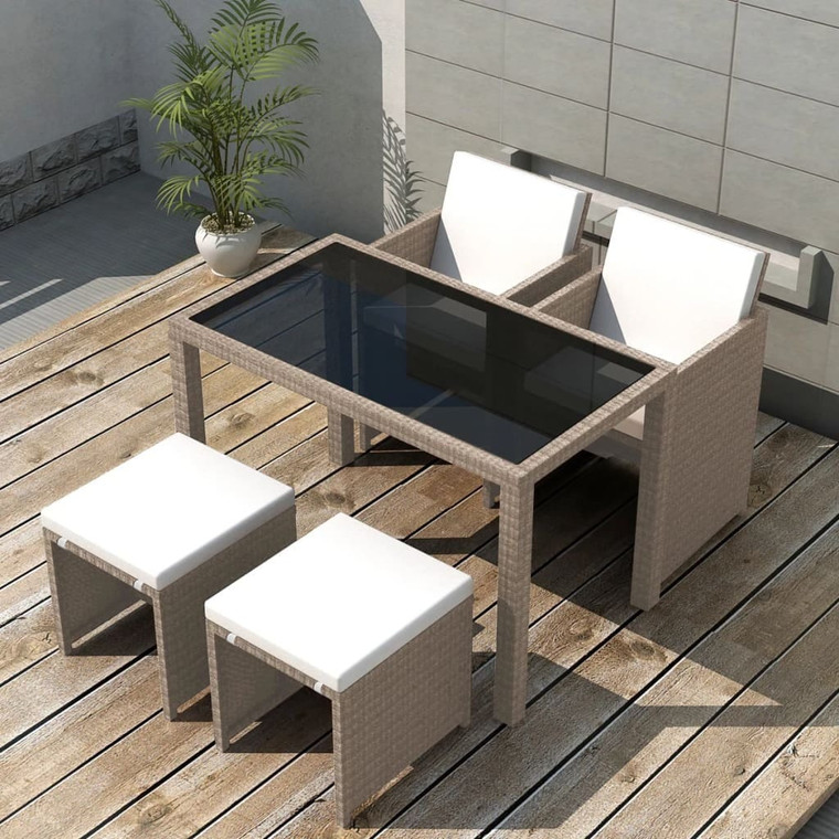  5 Piece Patio Dining Set with Cushions Poly Rattan Beige A949-42555
