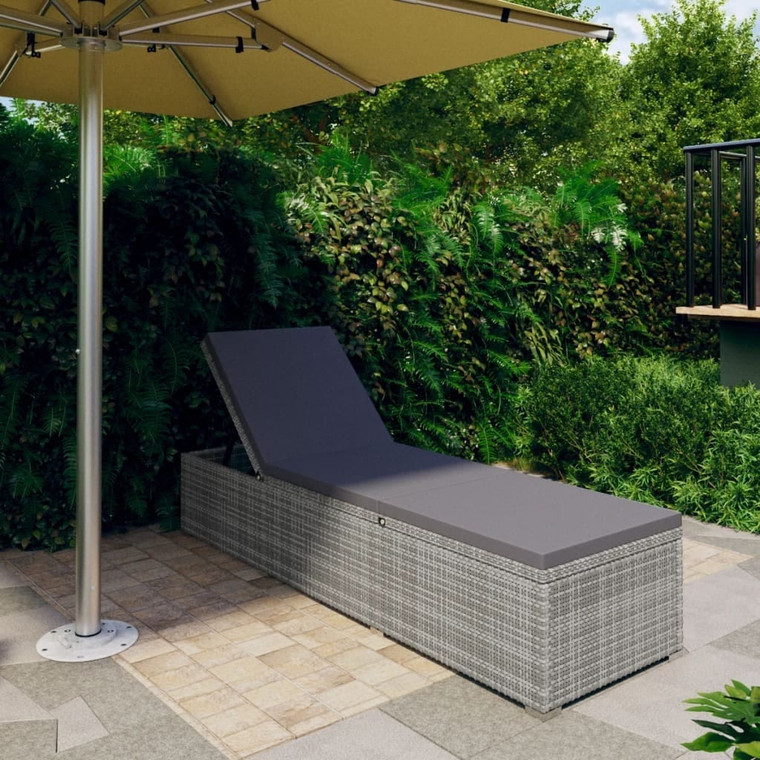  Sun Lounger with Cushion Poly Rattan Gray A949-46220