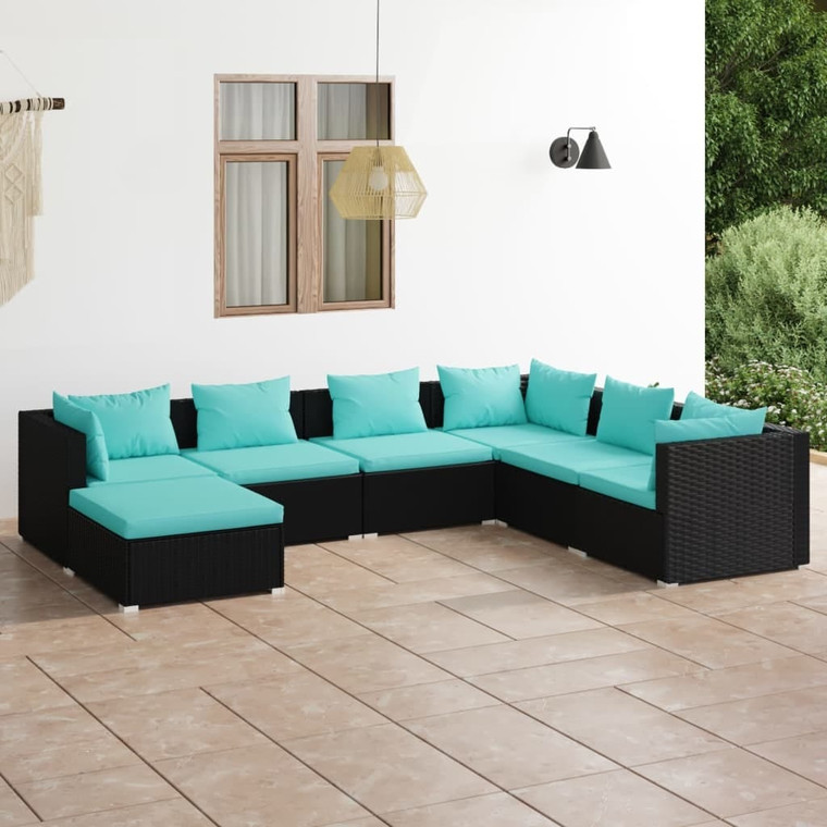 7 Piece Patio Lounge Set with Cushions Poly Rattan Black A949-3101833