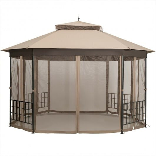 10'x 12' Octagonal Patio Gazebo-Brown B593-OP70383