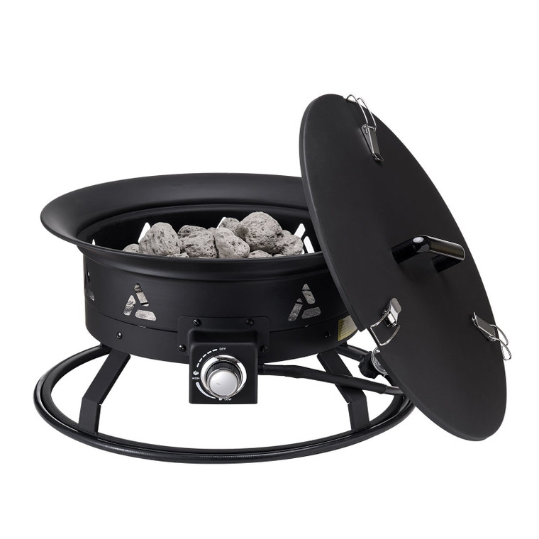 Propane Fire Pit, 24-Inch Diameter Outdoor Portable Gas Fire Pit with Cover & Lava Rocks, Adjustabl E415-BXSRQHK24YCBL1S54V0