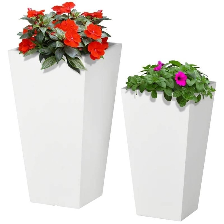 Set of 2 Modern Lightweight Outdoor Patio Flower Pot Planter Box in White Q280-MWHOU24975