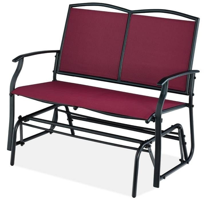 2 Seat Mesh Patio Loveseat Swing Glider Rocker with Armrests in Burgundy Red Q280-BUBLA94992