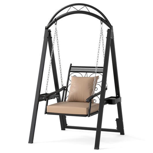 Outdoor Porch Swing with Removable Cushions and Side Tables for Garden Balcony-Black - Color: Black D681-NP12470BK+
