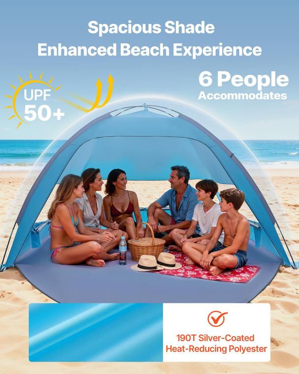 Beach Tent Sun Shelter for 6 Person, UPF 50+ Protection, Portable Sun Shade Canopy with Carrying Ba E415-BXSHTZPDBJC6IOET9001V0
