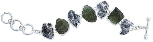 Sterling Silver Moldavite & Meteorite Bracelet