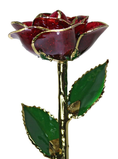 "Ruby Slipper" Burgundy Sparkle Rose Trimmed in 24kt Gold                                       