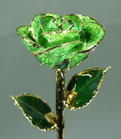 "Emerald City" Dark Green Sparkle Rose Trimmed in 24kt Gold 