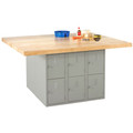 Forum Industrial Arts Four-Station Steel Workbench with 12 Vertical Lockers