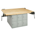 Forum Industrial Arts Four-Station Steel Workbench with 12 Vertical Lockers