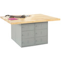 Forum Industrial Arts Four-Station Steel Workbench with 12 Horizontal Lockers