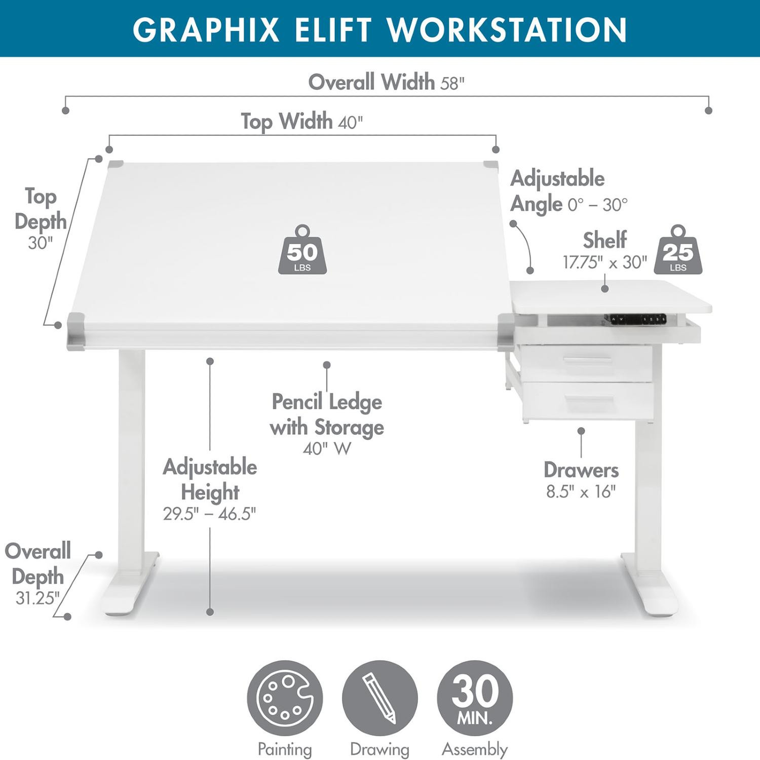Graphix eLift Adjustable Height Drafting Table
