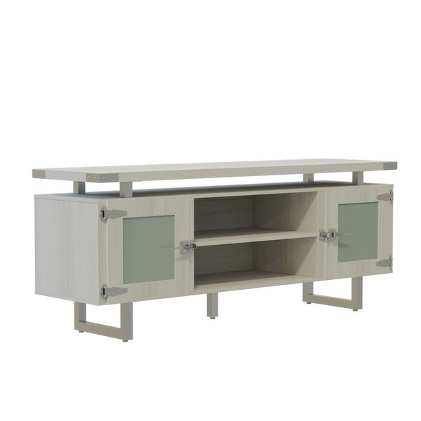 Mirella Low Wall Cabinet with Glass Doors in White Ash