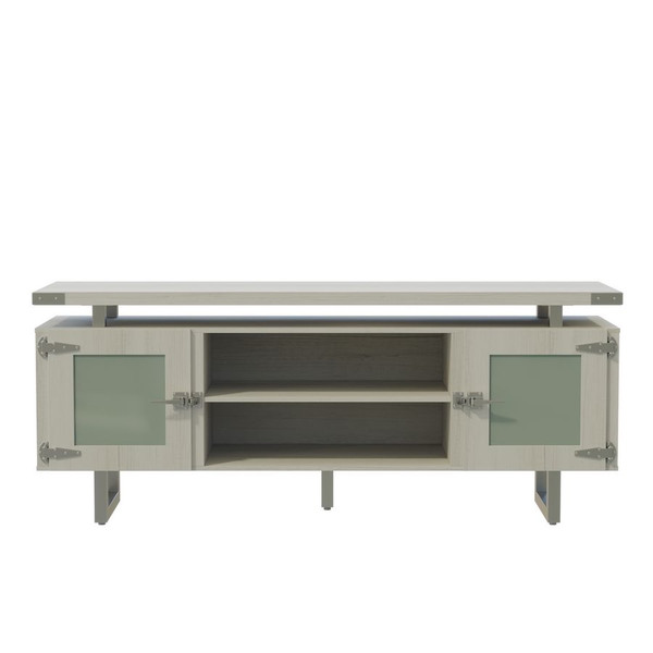 Mirella Low Wall Cabinet with Glass Doors in White Ash