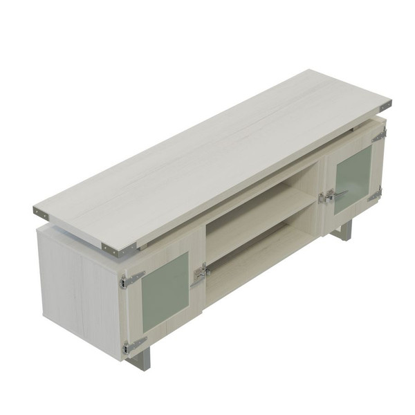 Mirella Low Wall Cabinet with Glass Doors in White Ash