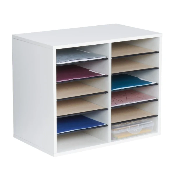 12 Comp. Wood Adjustable-Compartment Literature Organizer in Use