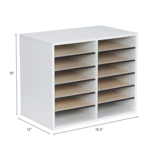 12 Comp. Wood Adjustable-Compartment Literature Organizer Dimensions