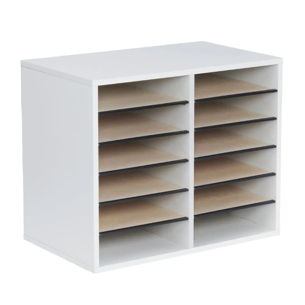 12 Comp. Wood Adjustable-Compartment Literature Organizer Grey