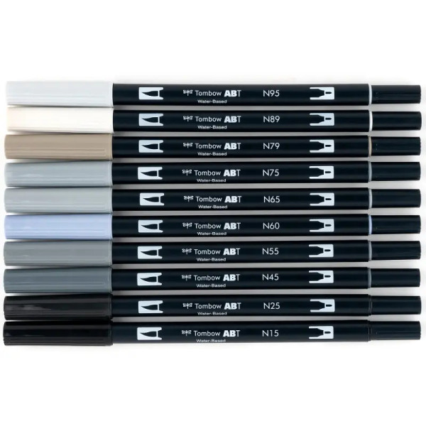 Dual Brush 10-Pen Set - Grayscale Colors