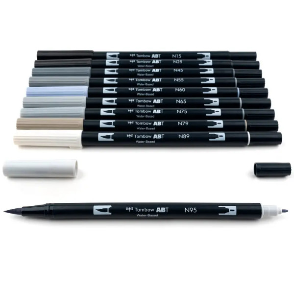 Dual Brush 10-Pen Set - Grayscale Colors