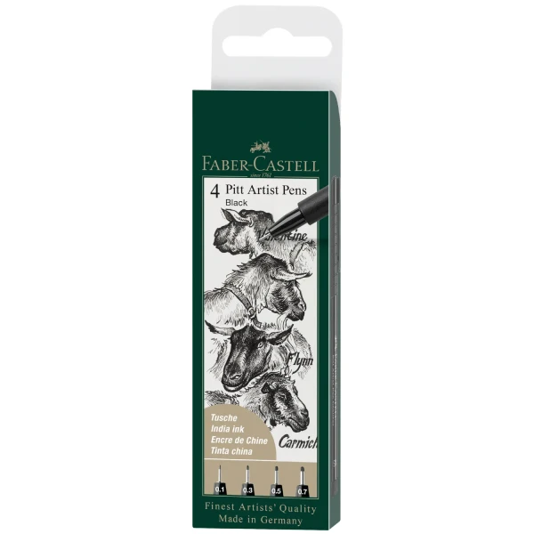 PITT Artist 4-Pen Set Black - (XS, S, F, M)