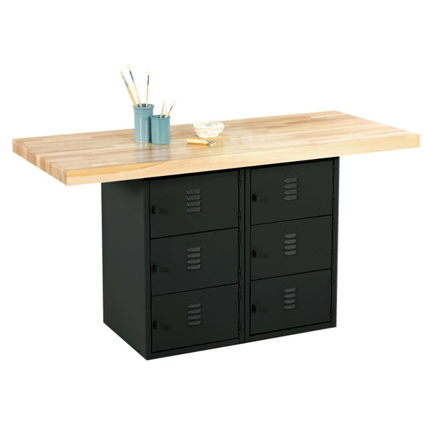 Forum Industrial Arts Two-Station Steel Workbench with 6 Horizontal Lockers