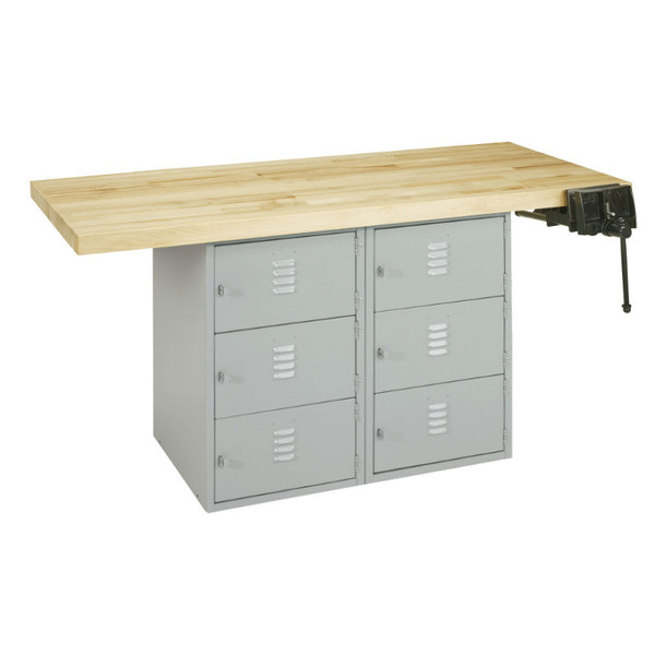 Forum Industrial Arts Two-Station Steel Workbench with 6 Horizontal Lockers