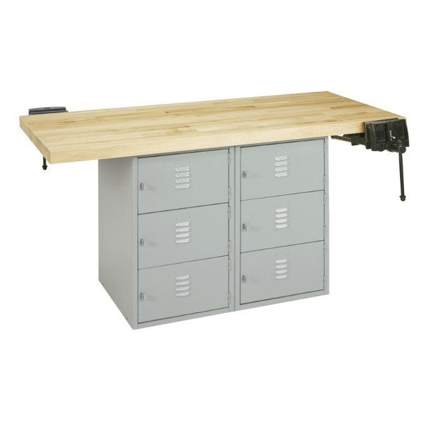 Forum Industrial Arts Two-Station Steel Workbench with 6 Horizontal Lockers